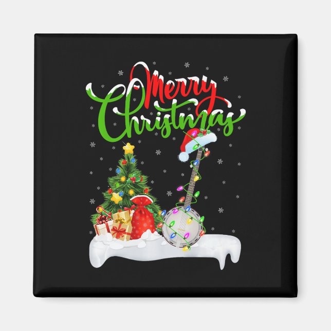 Imã Xmas Tree Lights Santa Hat Musical Banjo Natal (Frente)