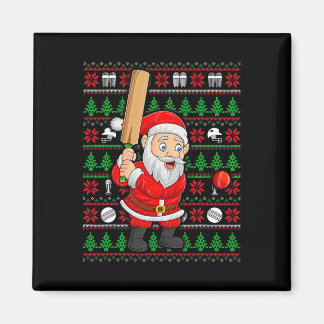 Imã Xmas Ugly Sweater Style Santa Playing Cricket Chri