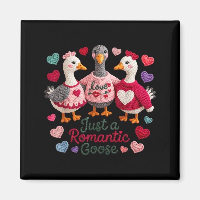 Imã Yarn Funny Valentine Just A Romantic Goose Hearts  (Frente)