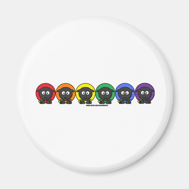 Imã Yarnoholics Anônimos Fluffy Rainbow Sheep (Frente)