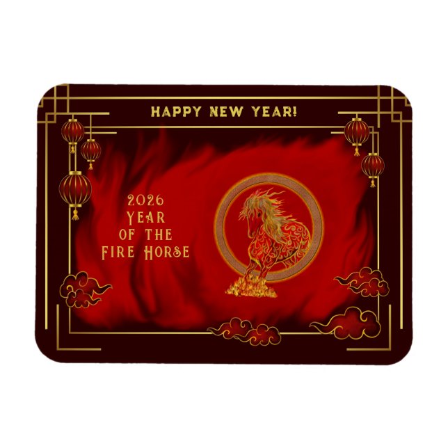 Ímã Year of the Fire Horse , Happy Lunar New Year (Horizontal)