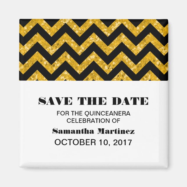 Imã Yellow Chevron Glitter Quinceañera Magnet (Frente)