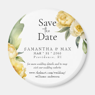 Imã Yellow Floral Round Save the Date Wedding