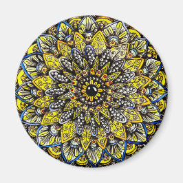 Imã Yellow Green Hand Drawn Mandala Design