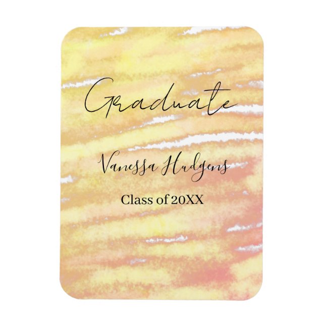 Ímã Yellow orange watercolor graduation add name year  (Vertical)