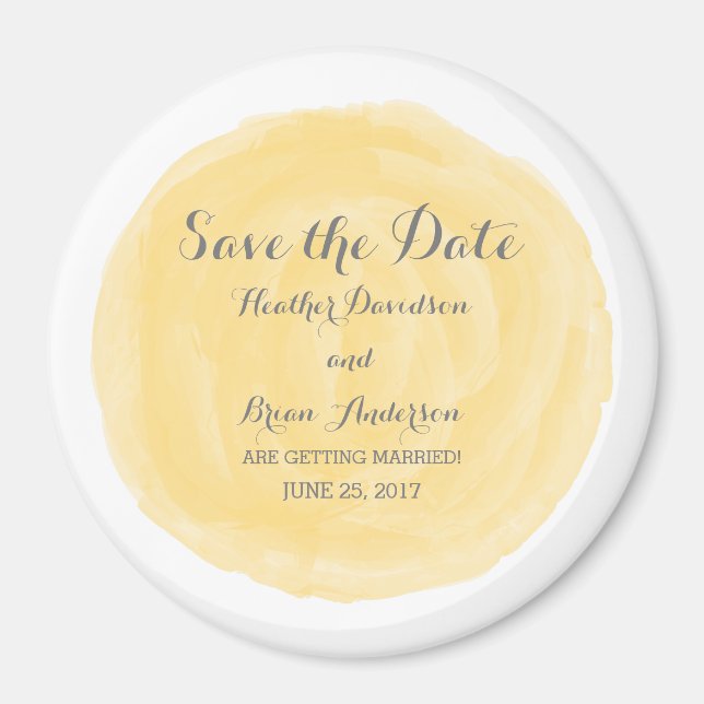 Imã Yellow Round Watercolor Save the Date Magnet (Frente)