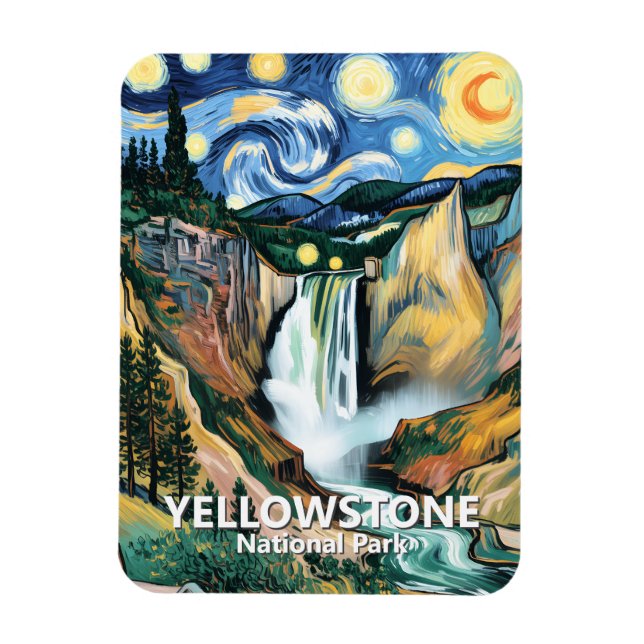 Ímã Yellowstone Lower Falls Van Gogh Starry Night Sky (Vertical)