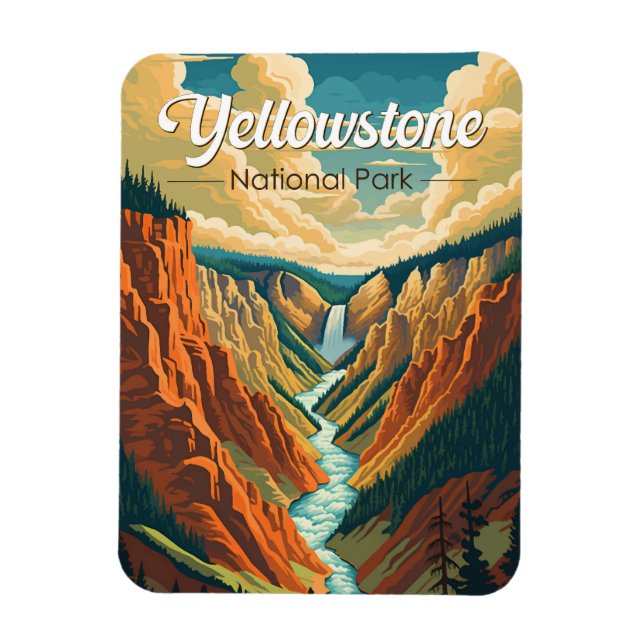 Ímã Yellowstone National Park Grand Canyon Retro Art (Vertical)