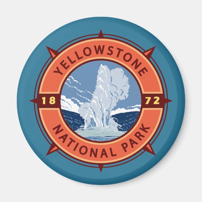 Imã Yellowstone National Park Retro Compass Emblem (Frente)