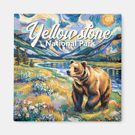 Imã Yellowstone National Park Vintage Bear Van Gogh