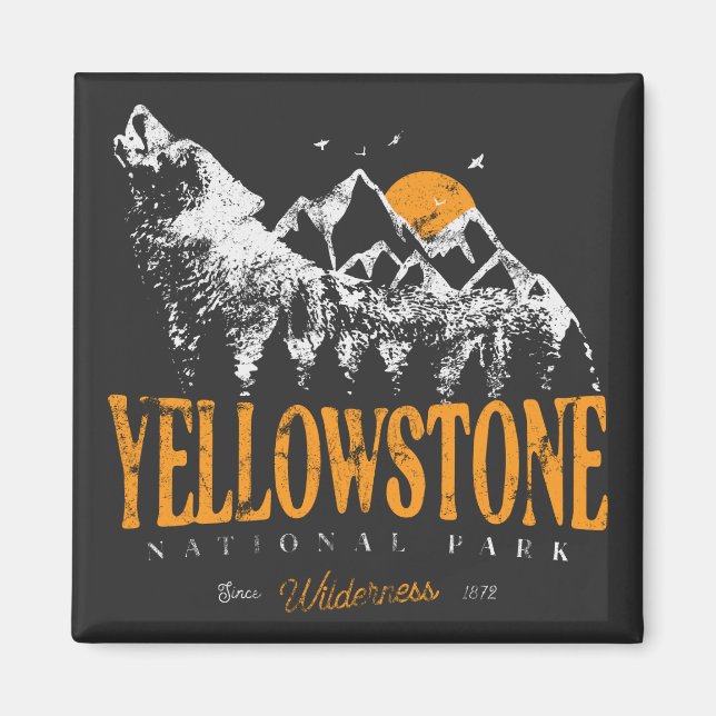 Imã Yellowstone National Park Wolf Mounates Vintage (Frente)