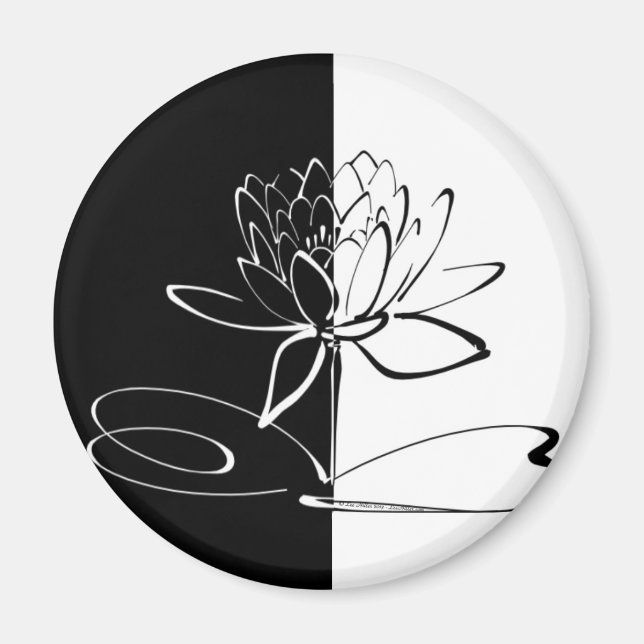 Imã Yin Yang Black White Lotus Blossom (Frente)