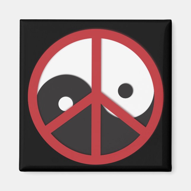 Imã Yin-Yang com sinal de paz - vermelho (Frente)