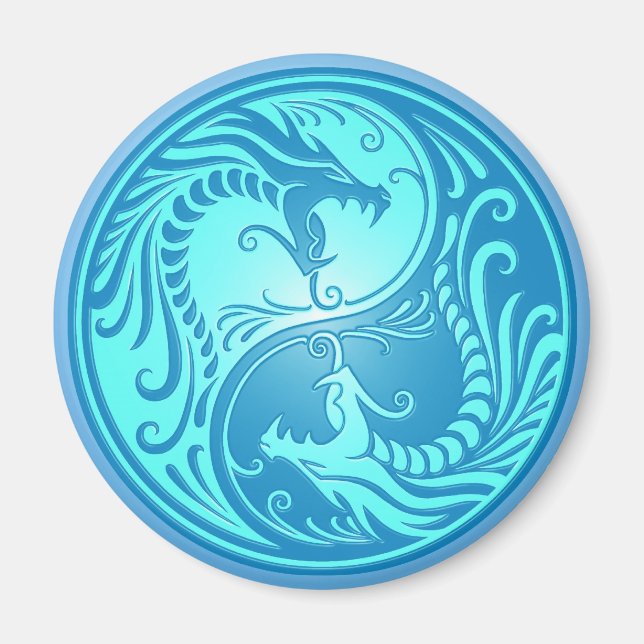Imã Yin Yang Dragon, azul-claro (Frente)