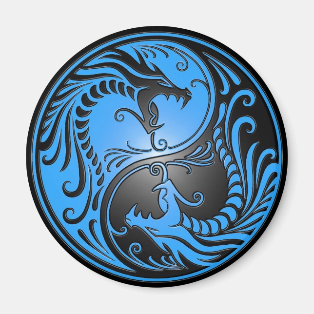 Imã Yin Yang Dragon, azul e preto (Frente)
