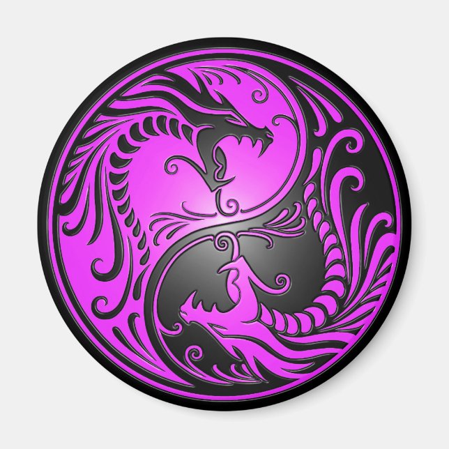 Imã Yin Yang Dragon, roxo e preto (Frente)