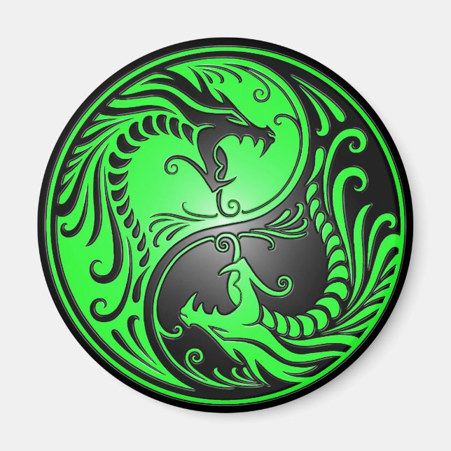 Imã Yin Yang Dragon, verde e preto (Frente)