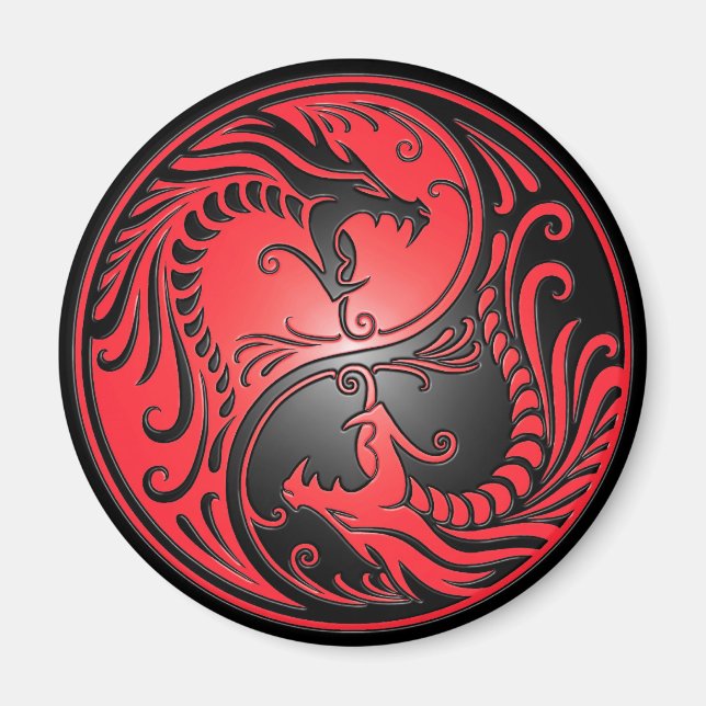 Imã Yin Yang Dragon, vermelho e preto (Frente)