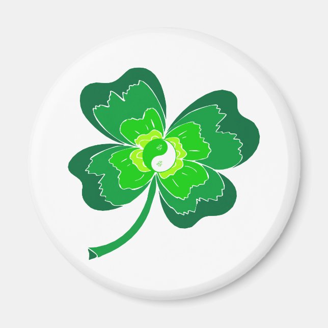Imã Yin Yang Four Leaf Clover (Frente)
