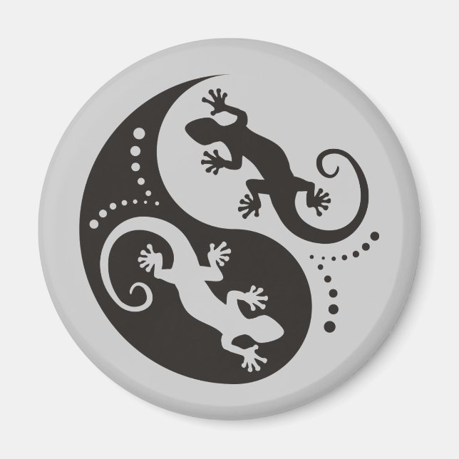 Imã YIN & YANG Geckos preto + seu histórico e ideia (Frente)