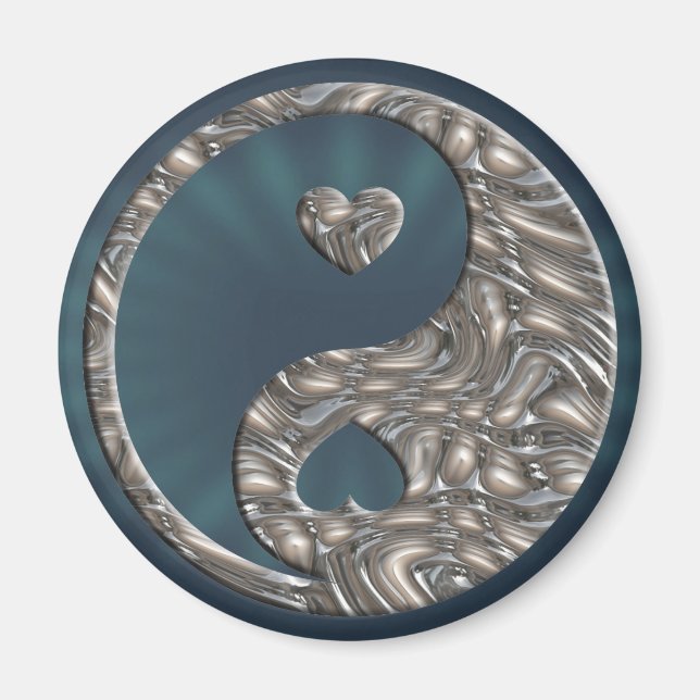 Imã Yin & Yang / Hearts SILVER (Frente)