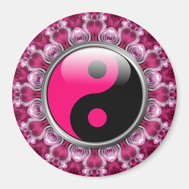Imã Yin Yang Pink Hearts Magnet (Frente)