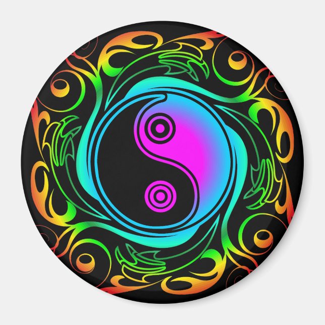 Imã Yin Yang Psychedelic Rainbow Tattoo (Frente)