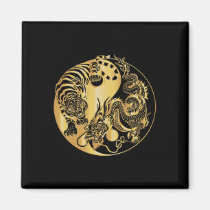 Imã Yin Yang Tigre Dragão Ouro 