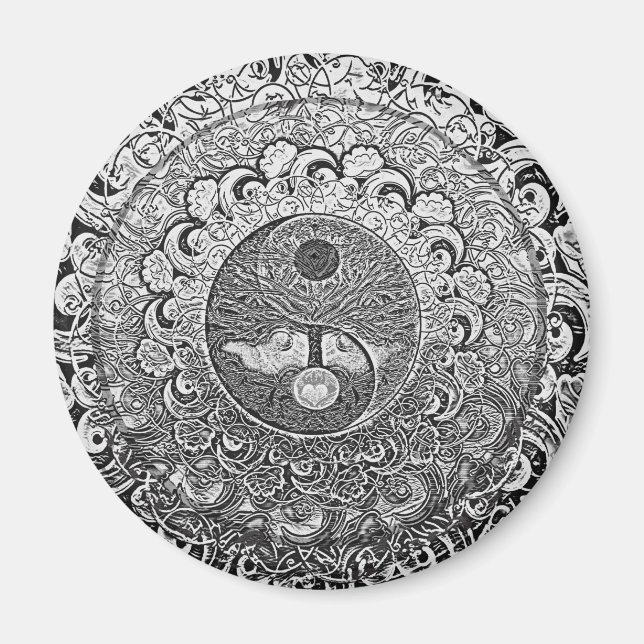 Imã Yin Yang Tree of Life in Silver Colors (Frente)