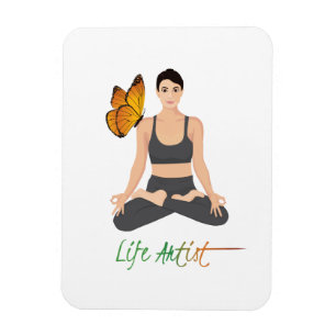 Ímã Yoga Life Artist Slogan Girl Lotus Butterfly Cute