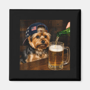 Imã Yorkie Engraçado Bebendo Cerveja Meme de Cachorro