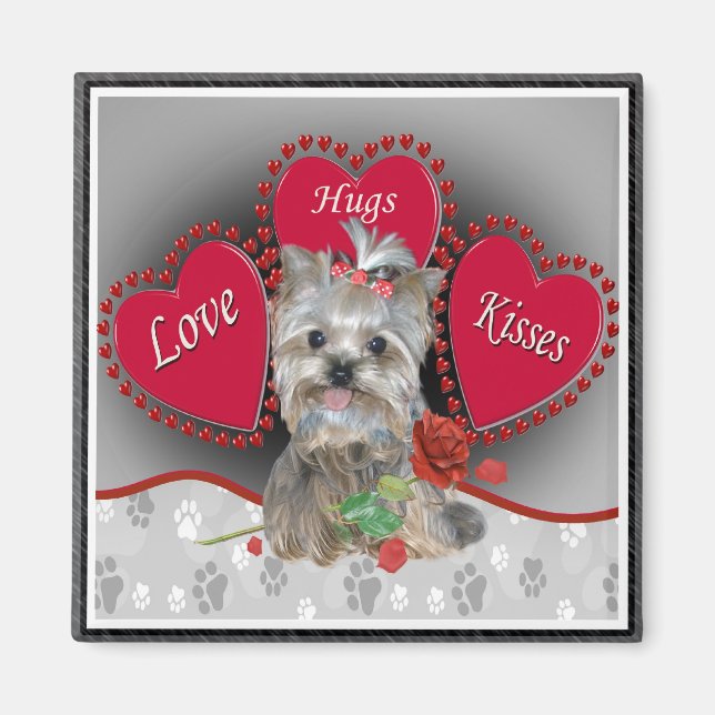 Imã Yorkie Love Hug Kisses Magnet (Frente)