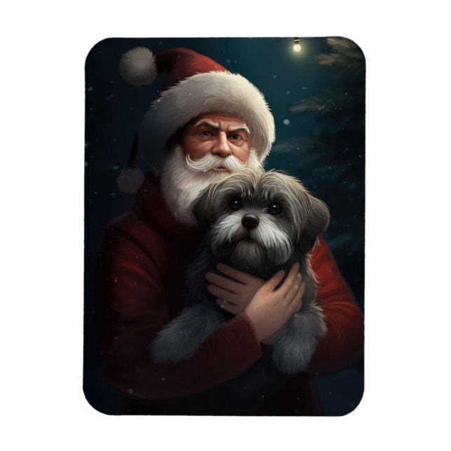 Ímã Yorkipoo com Papai Noel Natal Festivo (Vertical)