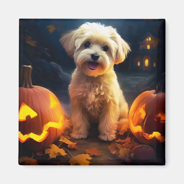 Imã Yorkipoo do Halloween Com Pumpkins Assustado (Frente)