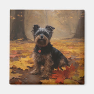 Imã Yorkipoo nas Folhas de Outono Caem Inspiração