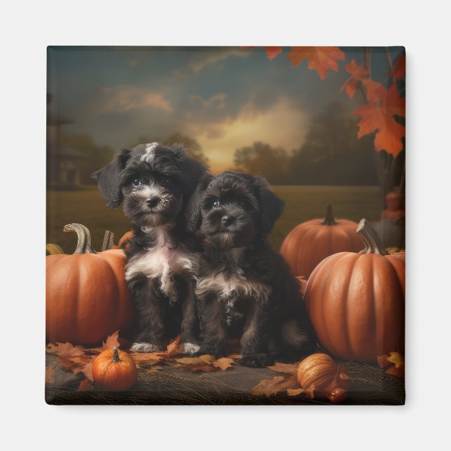 Imã Yorkipoo Puppy Autumn Delight Pumpkin (Frente)
