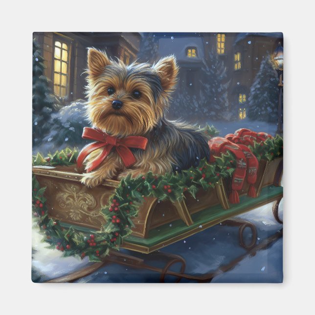 Imã Yorkshire Terrier Christmas Fesason (Frente)