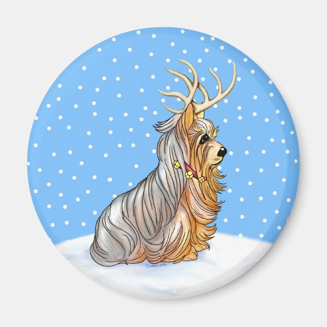 Imã Yorkshire Terrier Christmas Reindeer (Frente)