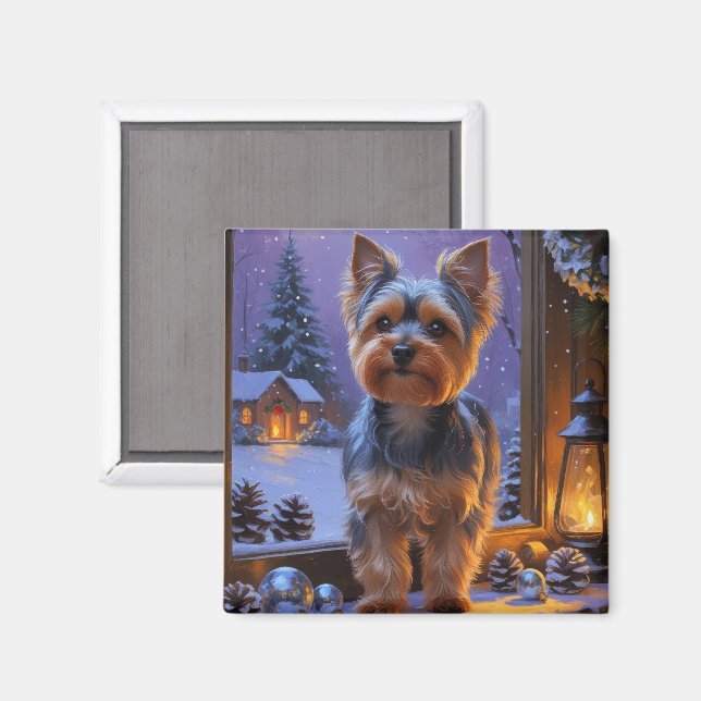 Imã Yorkshire Terrier Com Luzes de Natal Feriado (Front/Back)