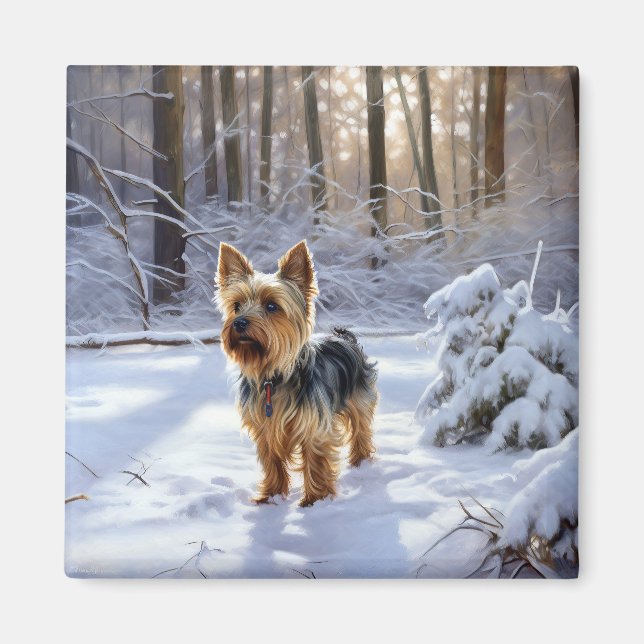 Imã Yorkshire Terrier Deixe-a nevar no Natal (Frente)