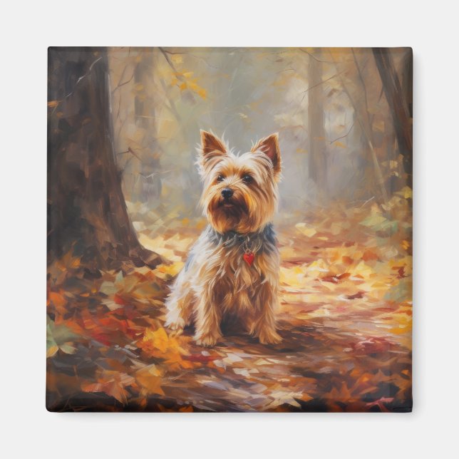 Imã Yorkshire Terrier em Autumn Leaves Cai Inspire (Frente)