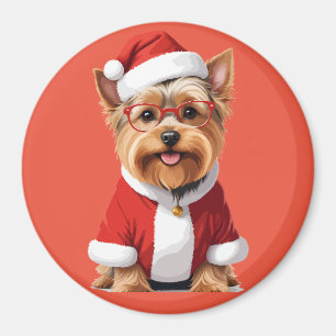 Imã Yorkshire Terrier em Papais noeis Costume Adorável