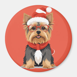 Imã Yorkshire Terrier em Papais noeis Costume Adorável
