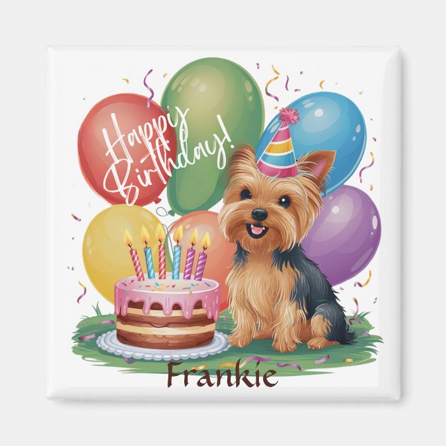 Imã Yorkshire Terrier feliz aniversário (Frente)