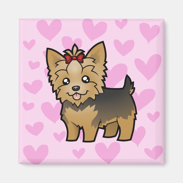 Imã Yorkshire Terrier Love (cabelo curto com arco) (Frente)