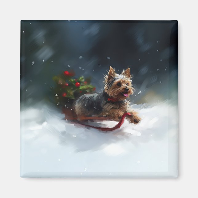 Imã Yorkshire Terrier Natal neve inverno (Frente)