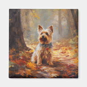 Imã Yorkshire Terrier no Outono Folhas Caídas Inspiram