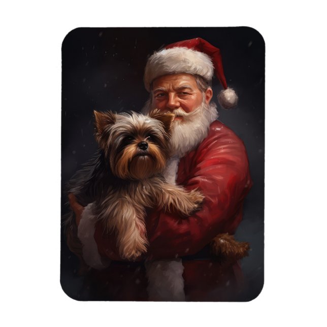 Ímã Yorkshire Terrier Papai Noel Natal Festivo (Vertical)