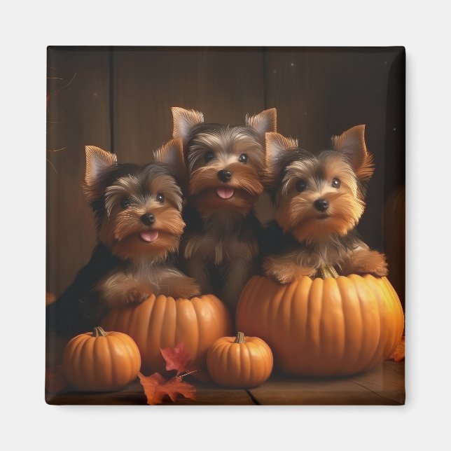 Imã Yorkshire Terrier Puppy Autumn Delight Pumpkin (Frente)