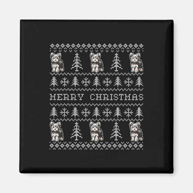 Imã Yorkshire Terrier Ugly Christmas Sweater Engraçado (Frente)